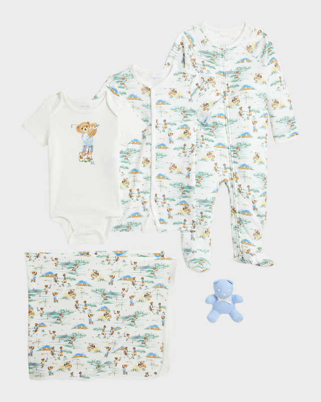 Boy's Interlock Bear 4-Piece Gift Box Set, Size Newborn-9